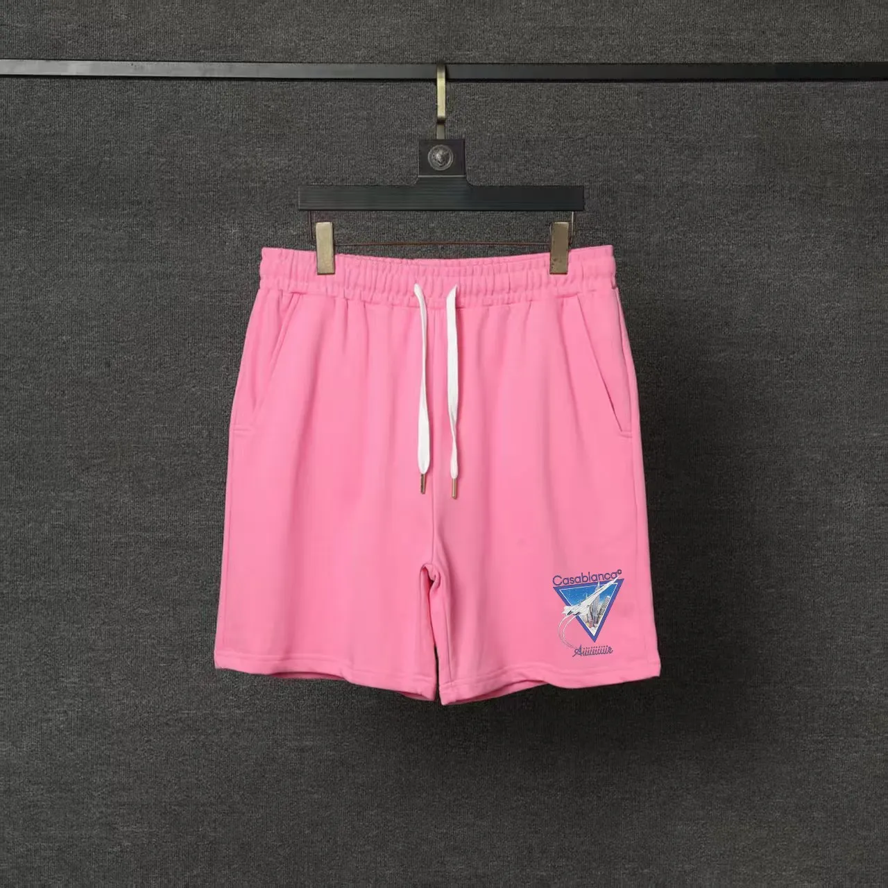 CASABLANCA Casa shorts Printing technology Original development Using gram custom terry fabric Upper body is comfortable Back pocket design Original turning details Made by domestic first-line brands Factory OEM Workmanship is impeccable Wash mark Main wheat Hang tag Complete packaging Sizes S.M.L.XL